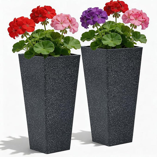 28" Tall Planters Set of 2, Oversized Terrazzo-Look PP Outdoor Pots for Plants, Versatile Indoor/Outdoor Flower Pots w/Drainage Hole for Patio, Garden, Porch & Living Room Decor, Ideal Gift
