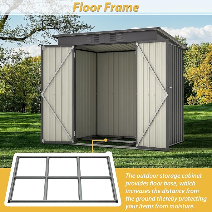 YOPTO 6x4 FT Outdoor Storage Shed,Metal Heavy-Duty Tool Shed with Hinged Door and Padlock,Waterproof Garden Shed W/Vents,All Weather,Foldable House for Garden Backyard,Lawn,Black - Image 8