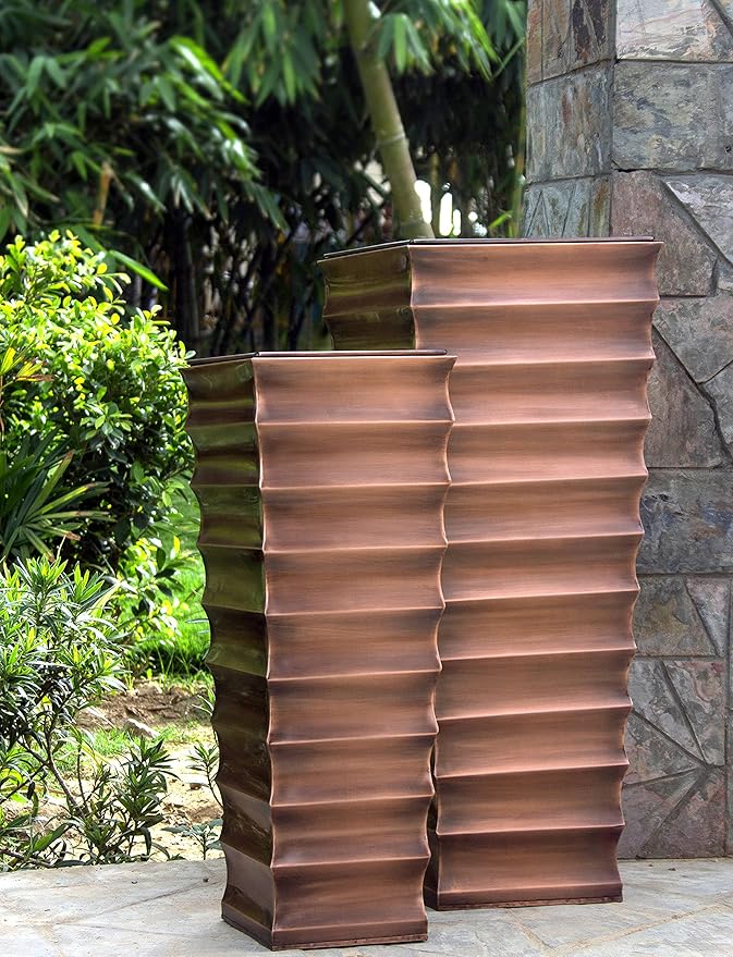 H Potter Tall Copper Planter 36 Inch – Large Outdoor Indoor Entryway Planter, Stainless Steel Antique Copper Finish, Decorative Porch Patio Flower Pot