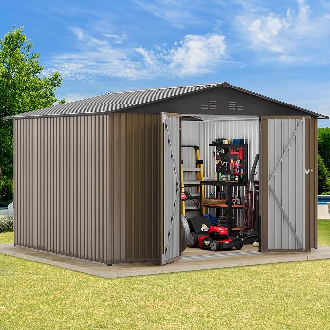 DWVO 10'x8' Large Metal Outdoor Storage Shed, Heavy Duty Tool Storage Sheds for Backyard Patio Lawn - Ideal for Bicycles, Garden Tools, and Lawn Equipment, Easy-to-Assemble, Brown - Image 2