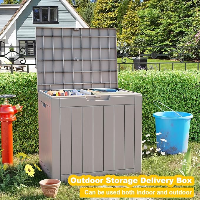 EasyUp Outdoor Storage Box, Waterproof Resin Deck Box, Reinforced Stability UV-Resistant for Patio, Garden and Poolside (Gray, 35 Gallons) - Image 6