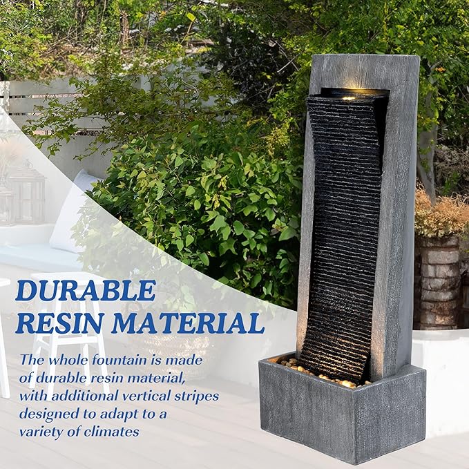 49.6" H Waterfall Fountains Outdoor Garden - Water Fountains and Waterfalls Outside, Large Indoor Floor Standing Resin Fountain Features W/Pump LED Light Cobbles for Patio, Home Art Decor