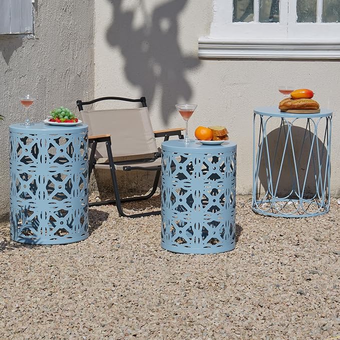 Y&M Set of 3 Heavy-Duty Round End Table, Side Table, Coffee Table for Indoor Multifunctional Use, Outdoor Decorative Garden Stool Plant Stand-Blue - Image 4