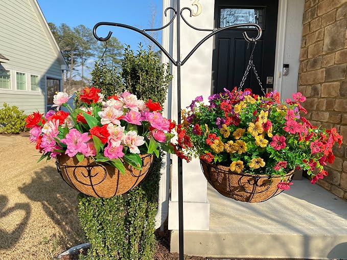 HyeFlora Artificial Faux Hanging Plants Flowers Basket for Summer Outdoor Outside Decoration, Fake Silk UV Sun Resistant Look Real Colorful Daisy Eucalyptus for Porch Home Patio Balcony Yard - Image 6