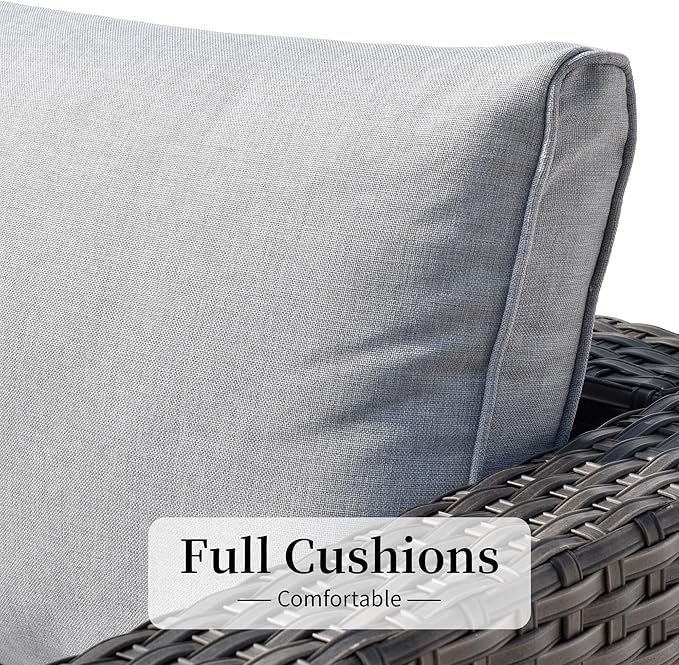 HOOOWOOO 8 Piece Patio Sectional Furniture Set with Fire Pit Table,Modern Wicker Outdoor Conversation Sofa Sets,Weather Resistant Modular L Shaped Outside Couch Set(Light Grey)
