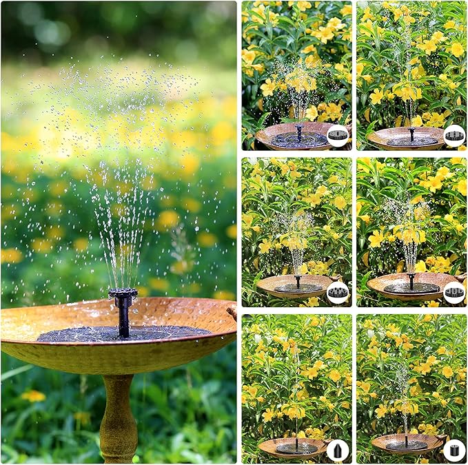 AISITIN Solar Fountain Pump 2.5W, 6.7" Solar Powered Water Fountain Pump for Bird Bath, solar pump for fountain with 6 Nozzles for Garden, Ponds, Pool, Fish Tank, Outdoor and Aquarium