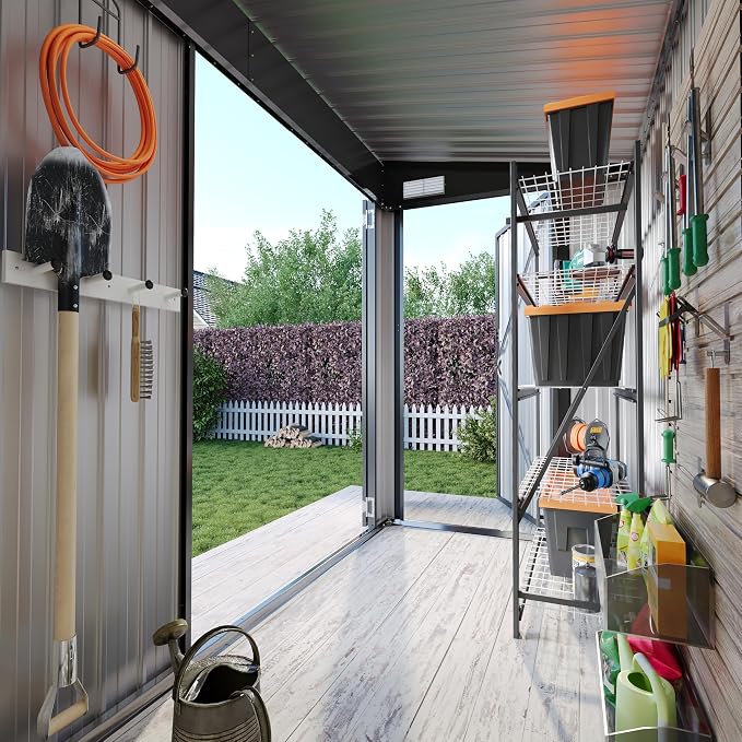 Aoxun 4' x 8' Shed Outdoor Storage Shed with Triple Lockable Door Metal Storage Cabinet with Slopping Roof for Tools Bicycles Storage for Garden, Patio, Courtyard - Image 3
