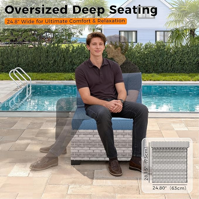 12-Seat Modern Outdoor Wicker Rattan Patio Furniture Set with 55,000 BTU Fire Pit Table, Thick 4″ Cushions, All-Weather Dual-Strand Rattan, Rust-Resistant Steel Frame,Navy