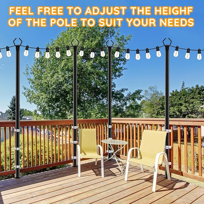 7 Pack String Light Poles,Poles for Outdoor String lights10 Ft Metal Poles with Fork for Outdoor String Lights,Outdoor Light Poles with Fork,Patio,Deck,Backyard