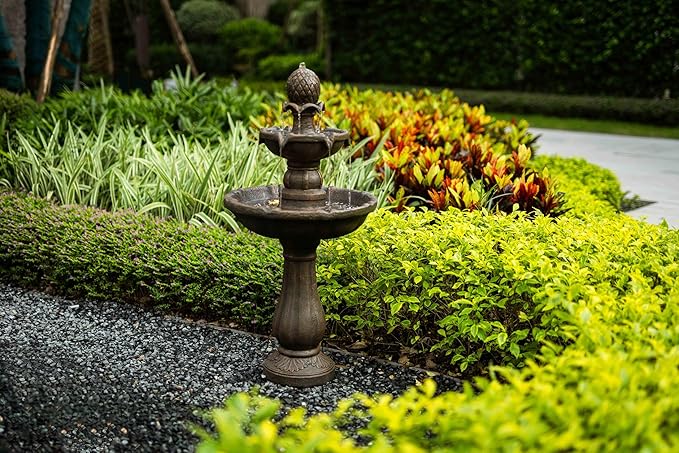 3 Tiered Outdoor/Indoor Water Fountains –42.2 in. Tall, Like Stone Bird Bath for Outside, Elegant Waterfall Feature for Garden, Yard, Patio, Home Decor (Bronze Color)