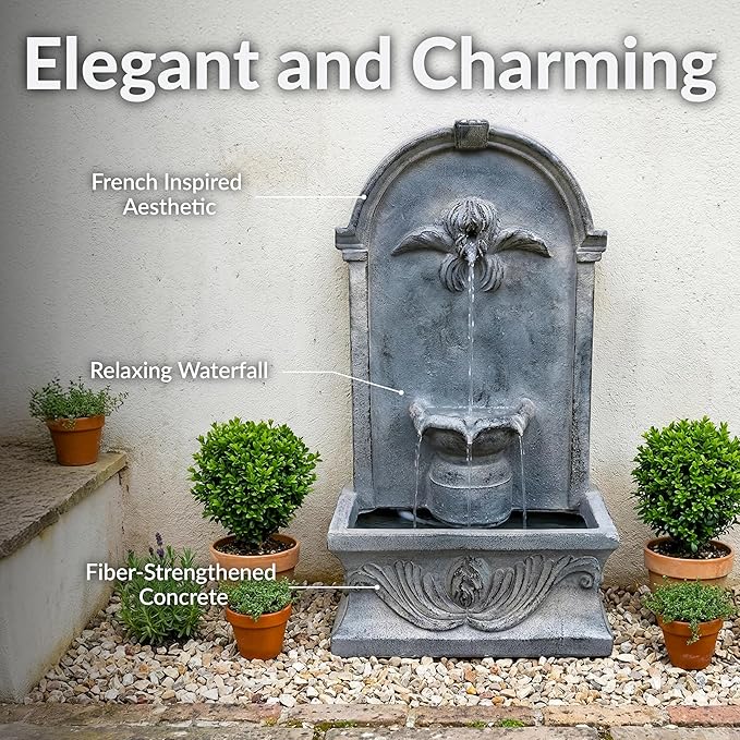 Sunnydaze 28-Inch Outdoor French-Inspired Flat Back Water Fountain - Glass Fiber Reinforced Concrete Construction