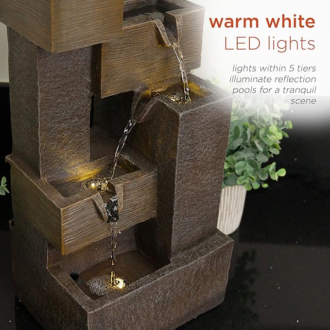Alpine Corporation ZDQ110 19" Indoor/Outdoor Multi-Tier Water Fountain with LED Lights – Cascading Waterfall Feature for Gardens, Patios, Yards, and Home Décor, Gray