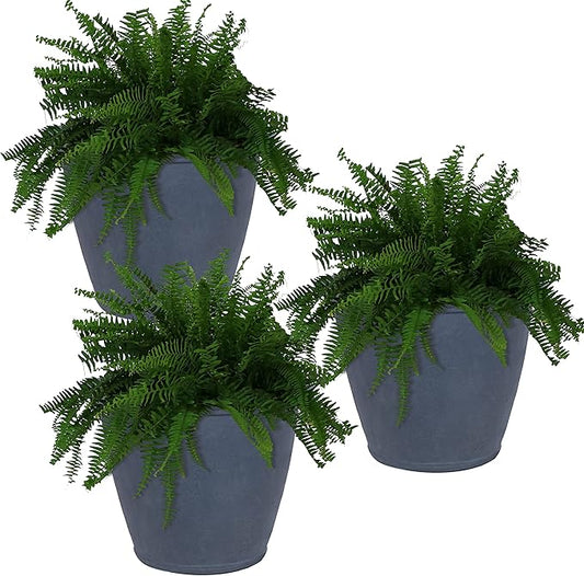 Sunnydaze 24-Inch Anjelica Large Plastic Pot for Plants - Outdoor Double-Walled Large Plastic Planter with Drillable Drainage Holes - Slate - 3pk