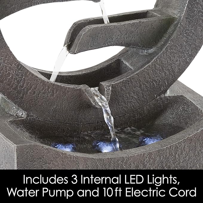 Outdoor Water Fountain - 4 Tier Polyresin Water Fountain Outdoor with LED Lights - 18.5in Decorative Water Feature for Outdoor Decor by Pure Garden