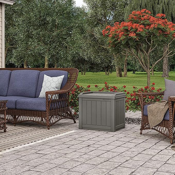 Suncast 2 Pack 22 Gallon Indoor or Outdoor Backyard Patio Small Storage Deck Box with Attractive Bench Seat and Reinforced Lid, Stone Gray - Image 5
