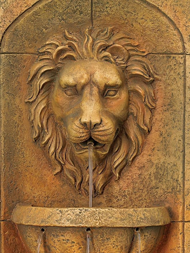 Royal Lion Head 29 1/2" High Large Italian Indoor Outdoor Decor Faux Stone Wall Fountain with Light LED Statue Waterfall Tiered Water Feature for Outside Garden Patio Yard Backyard - John Timberland