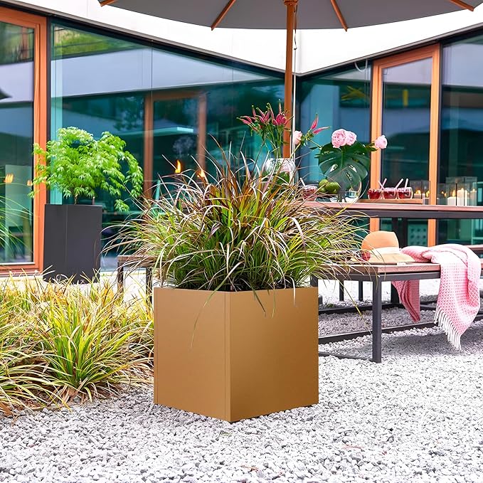 24"x24"x25" Corten Steel Planter Box, Rustic Metal Planter with Drainage Holes, Rust & Weather Resistant for Patio Garden Indoor Outdoor Commercial Use