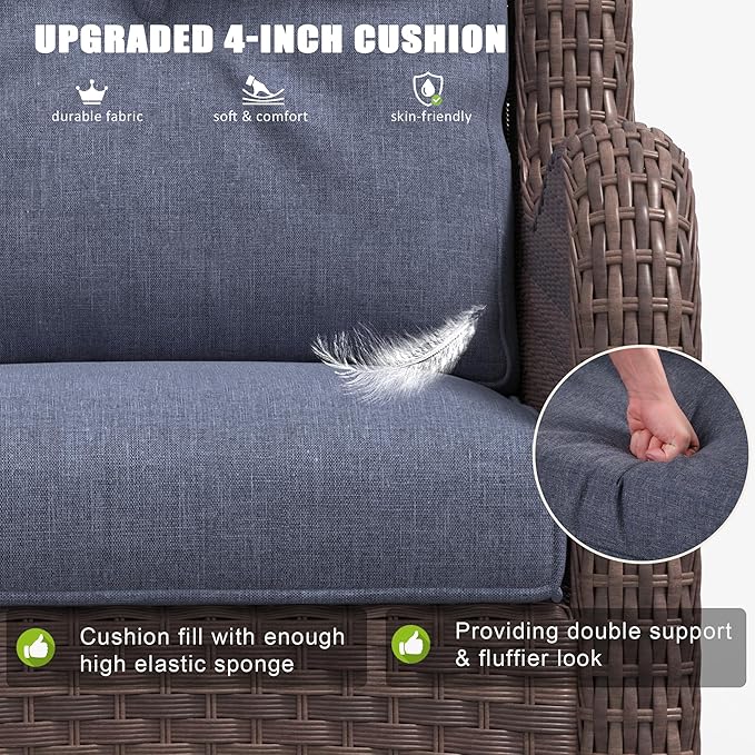 LayinSun 3 Pieces Outdoor Patio Furniture Set, Rattan Wicker Swivel Rocker Chairs Sets with Swivel Glider Chairs and Coffee Table