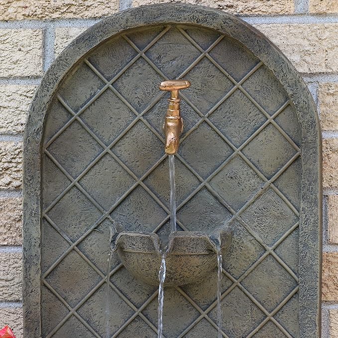 Sunnydaze 26" Outdoor Wall Water Fountain with Pump and Panel - Florentine Stone - Messina - Solar/Battery-Powered