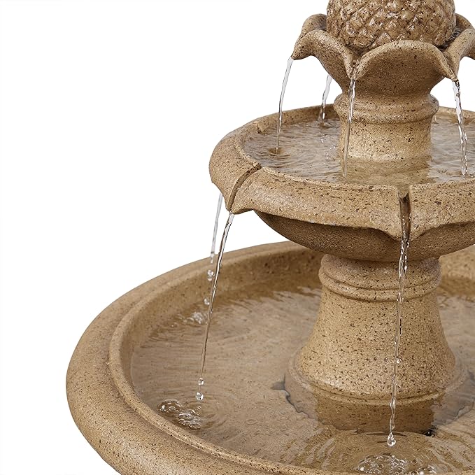 Alpine Corporation USA1590 Ivory Pineapple Multi-Tier Fountain, Statement Waterfall for Lawn & Garden, 42" H, White