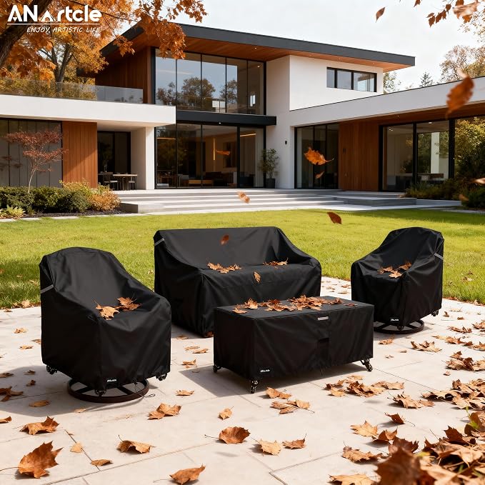 ANartcle Patio Furniture Covers 4 Piece Set, 600D Waterproof Heavy Duty Outdoor Furniture Covers,Fit Wicker Patio Sofa, Swivel Rocker Chair and Coffee Table,Black - Image 6