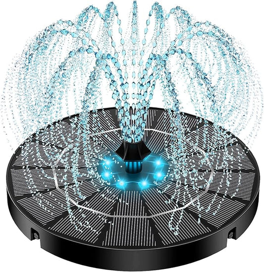 Yzert Solar Fountain with Colorful Lights,High Efficiency Solar Water Fountain with 2200mAh Battery 7 Nozzles and 4 Fixer,Solar Fountain for Bird Bath Garden Outdoor Décor