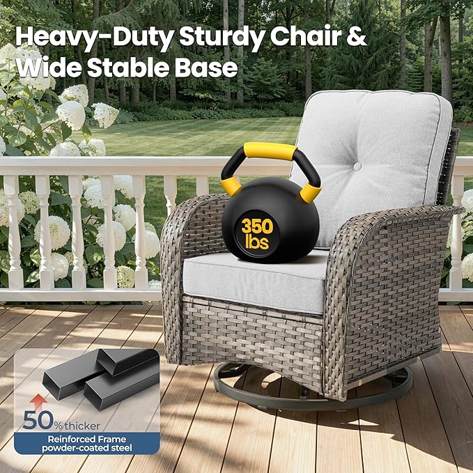 8 Pieces Outdoor Patio Furniture Sets, High Back Swivel Rocker Chairs Loveseat Sofa Coffee Table, All Weather Wicker Conversation Set for Deck Backyard Porch Poolside, Light Gray