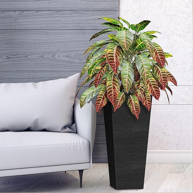 Verel Set of 2 Tall Outdoor Planters - 24 Inch Large with Small Planting Pots – Indoor and Outdoor Rectangular Flower Pots for Front Door, Patio and Deck (Black)