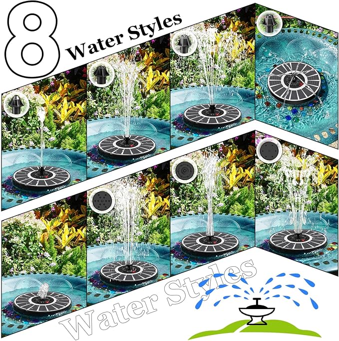 Yzert Solar Fountain with 2000mAh Battery & Innovative Indicator, 3.5W Glass Solar Water Fountain Pump Works in Cloudy Day with 7 Nozzles for Bird Baths, Gardens, Ponds, Pools, Outdoors (White)