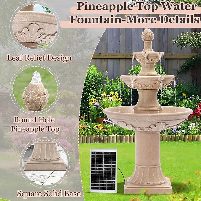 MAGIC UNION Outdoor Solar Water Fountains, 48.4''H Italian Style Garden Fountains and Waterfalls Outside, 3-Tier Large Bubbler Cascading Water Fountain with Pump and Solar Panel for Home Yard Decor