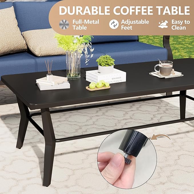 Aluminum Patio Furniture Set with Rectangular Coffee Table, 5 Seats Outdoor Patio Conversation Sets w/5.1" Cushions,Patio Conversation Sets for Garden, Backyard, Porch-Navy