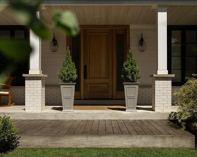 Veradek Brixton Series Tall Planter - Large Outdoor Planter for Front Porch/Patio | Crack-Resistant Plastic for All-Weather Use | Classic Estate Design for Tall Plants, Flowers, Trees