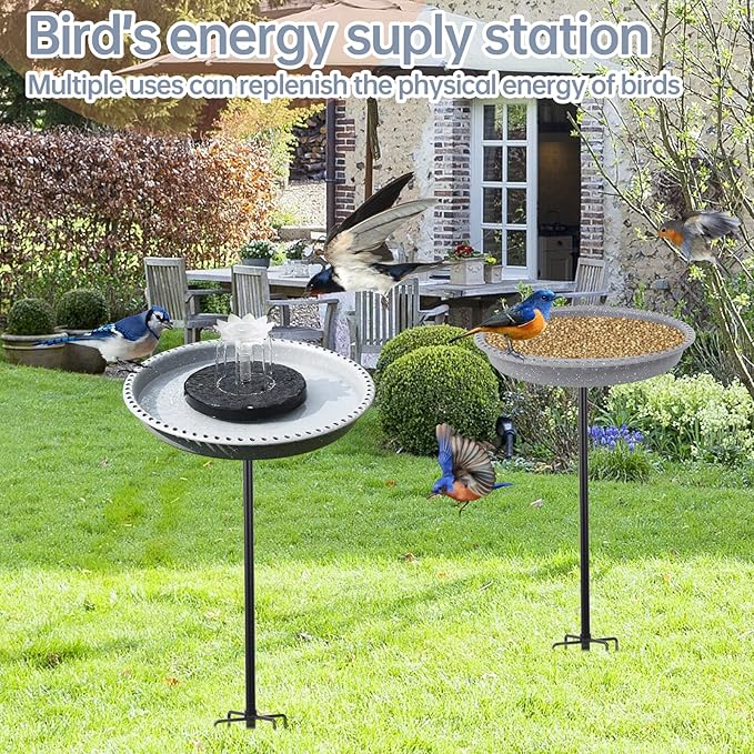 Solar Powered Bird Bath with Fountains for Hummingbirds,Stable Stylish Design with 5-Prong Base Metal Stake Plastic Bird Baths for Outside Lawn Patio Yard Garden