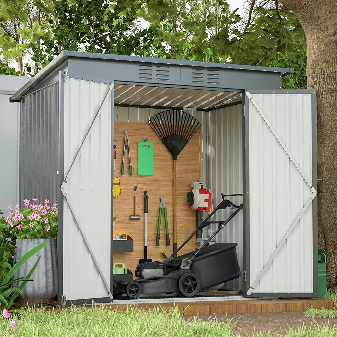 YOPTO 6x4 FT Outdoor Storage Shed,Metal Heavy-Duty Tool Shed with Hinged Door and Padlock,Waterproof Garden Shed W/Vents,All Weather,Foldable House for Garden Backyard,Lawn,Black by Unknown