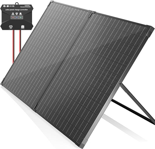 VOLTSET 100 Watt 12 Volt Portable Solar Panel with Waterproof 10A Charger Controller, Foldable 100W Solar Charger Suitcase with H-Bracket for Power Station, Car, Camping, RV, Boat and Outside by Voltset