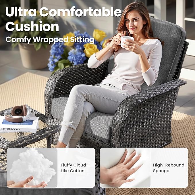 ovios 7-Piece Patio Furniture Set, Outdoor Wicker Sofa with Swivel Chairs Coffee Table, High Back Rattan Couch Loveseat with Comfy Cushions for Porch Yard Deck, Dark Grey