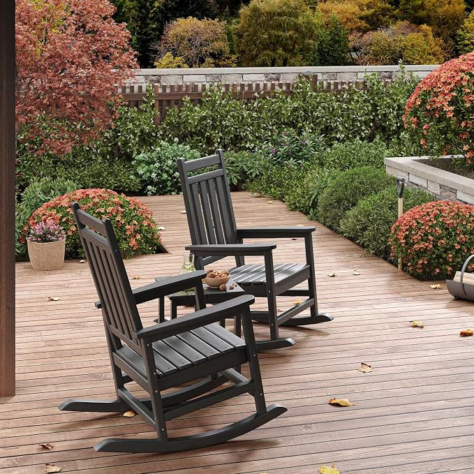 Garvee HDPE Rocking Chair Outdoor Set of 6 - Poly High Back Porch Rocker Chairs for Adults - All Weather Resistant Furniture for Patio Front Porch - Black - Image 7