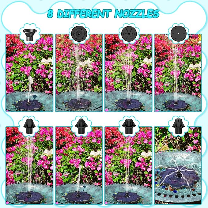 Yzert Solar Fountain with 2000 mAh Battery&Colorful LED Lights Flower Shape, 3.5W Solar Power Water Fountain Pump for Bird Bath, Outdoor, Garden, Pool, Pond,Hummingbirds