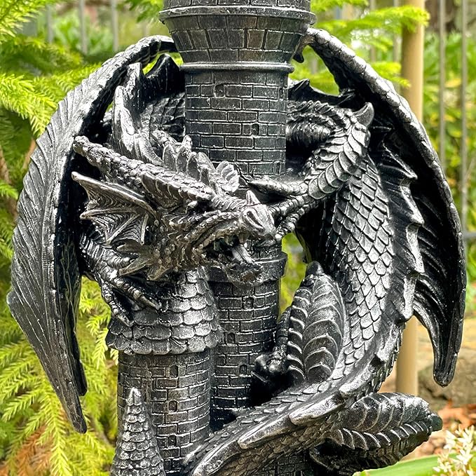 Zeckos 'Keeper of The Castle' Medieval Dragon Statue with Solar-Powered LED Lantern - 21 Inches High - Majestic Outdoor Decor Symbolizing Protection and Gothic Enchantment