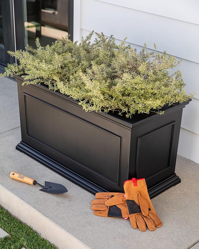 Veradek Brixton Series Large Plastic Planter - Black, Outdoor Patio/Balcony, All-Weather Resistant, Dimensions: 17.5"H x 16"W x 32"L, Classic Estate Design for Flowers, Trees, Shrubs