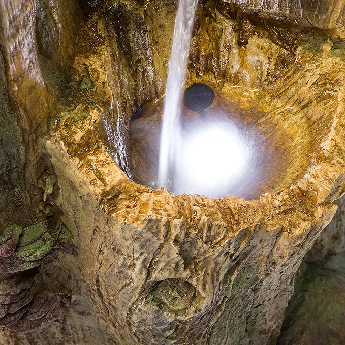 Alpine Corporation 65" Tall Outdoor 4-Tier Cascading Tree Bark Water Fountain with LED Lights
