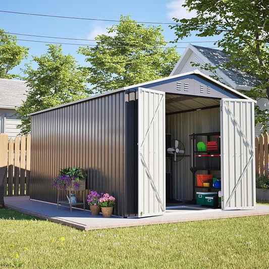 YOPTO 8x12 FT Large Outdoor Storage Shed with Lockable Doors & Floor Base,Weather-Resistant Metal Tool Shed for Garden, Backyard,Patio,Lawn,Gray by Unknown