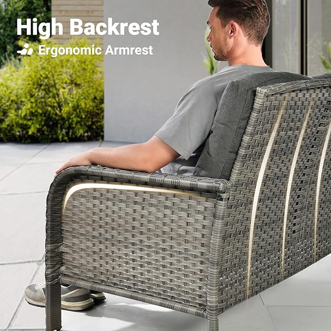 ovios 8-Piece Patio Furniture Set, Outdoor Wicker Sofa with Swivel Chairs Coffee Table, High Back Rattan Couch Loveseat with Comfy Cushions for Porch Yard Deck, Black
