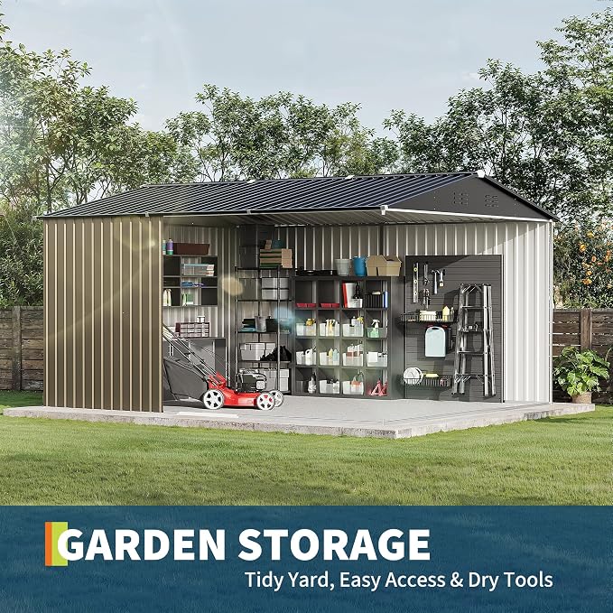 10X12 FT Storage Shed，Lockable Gable Roof Garden Shed with Grid Window, All-Weather Resistant Storage Unit for Bikes, Ladders, Patio Supplies & Garden Essentials - Image 7