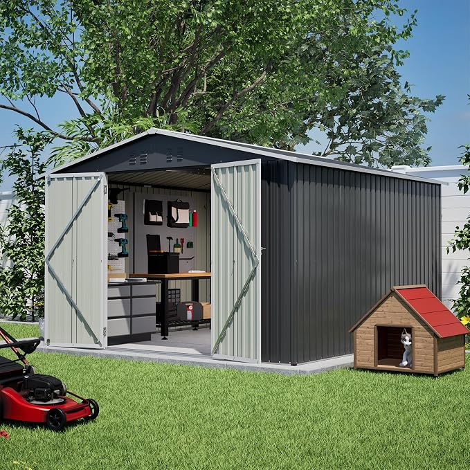 YOPTO 10x10 FT Outdoor Storage Shed,Large Metal Tool Sheds with Updated Frame Structure and Lockable Doors, Garden Shed for Backyard Patio Lawn, Black by Unknown