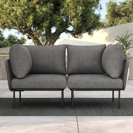 LayinSun 2 Pieces Aluminum Patio Furniture Set, Modern Modular Sectional Corner Chairs and Upgrade Thickness Cushion
