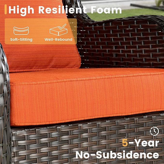HOOOWOOO Patio Furniture Set,7 Piece Outdoor Furniture,Wicker Patio Conversation Couch Chairs Ottoman Set,Orange Red