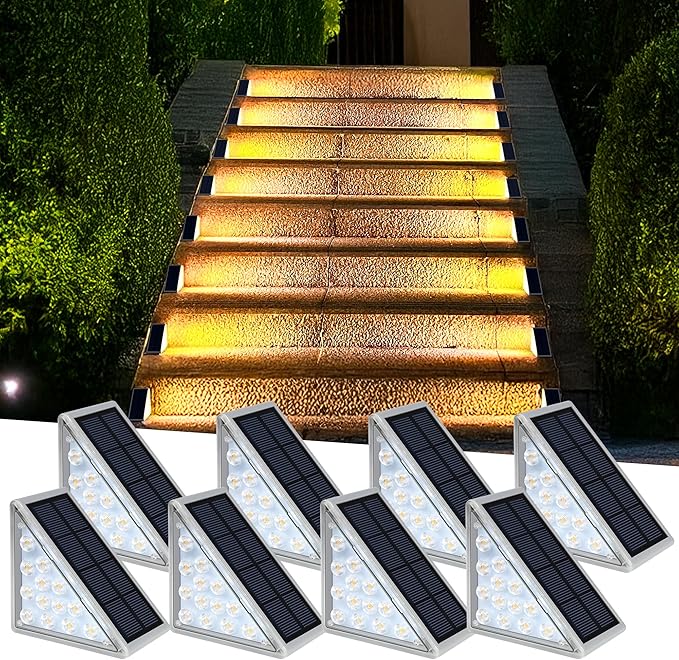 8PK Solar Step Lights, Outdoor Decor Stair Lights Deck Light Waterproof IP67 Solar Lights for Deck, Yard, Patio, Garden, Walkways, Front Door, Pathway, Driveway, Porch