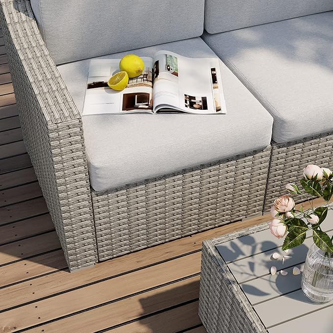 HAPPATIO 10 Piece Patio Conversation Set, Patio Furniture Set with Multiple Configuration Options,Rattan Wicker Outdoor Sectional Sofa. Easy Setup. (Gray/Beige)