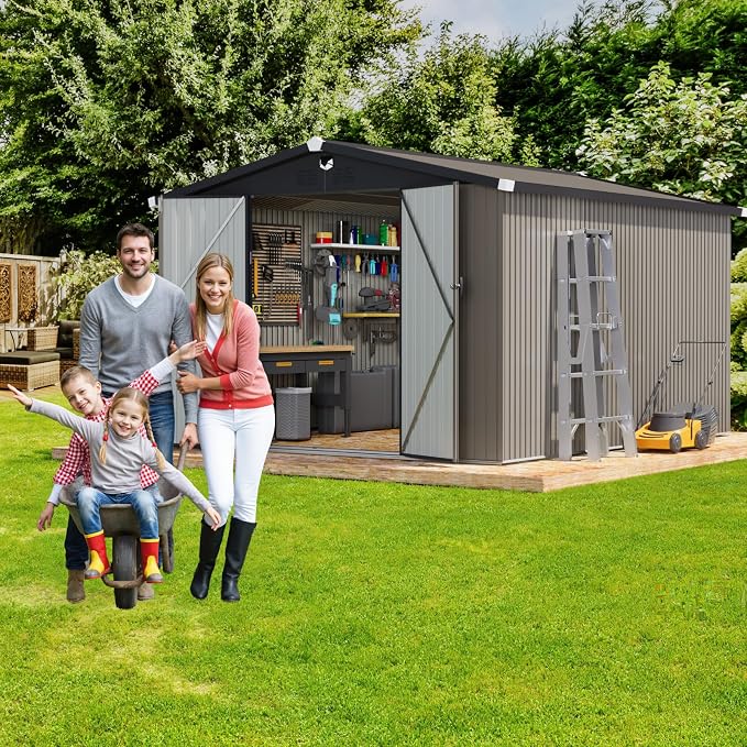 Metal Storage Shed 10x12 FT,Outdoor Storage Building,Large Backyard Sheds with Lockable Doors,Outside Storage Shed Waterproof - Image 8